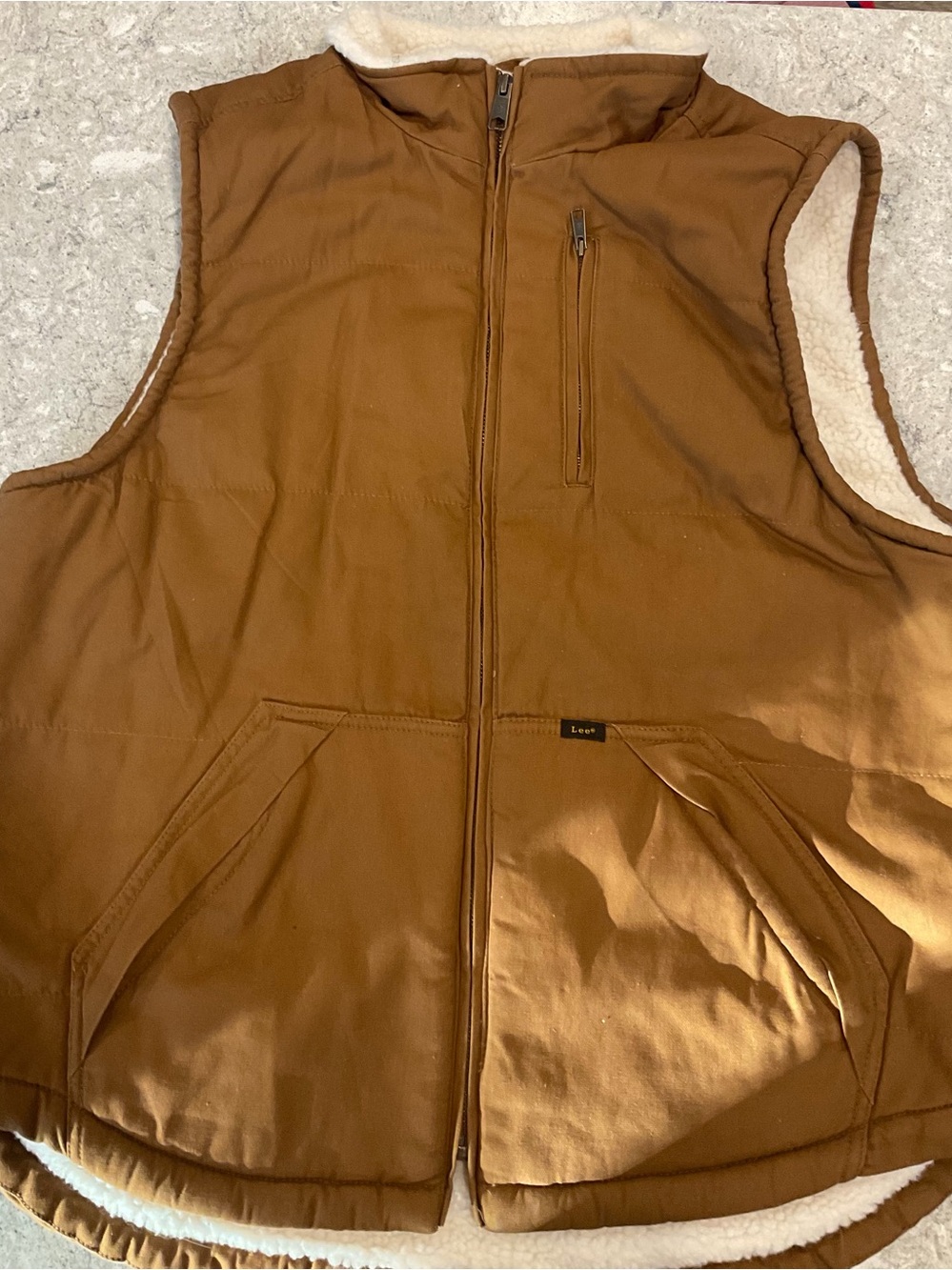 Lee Premium Select Men's Sherpa-Lined Work Vest in Brown-Large